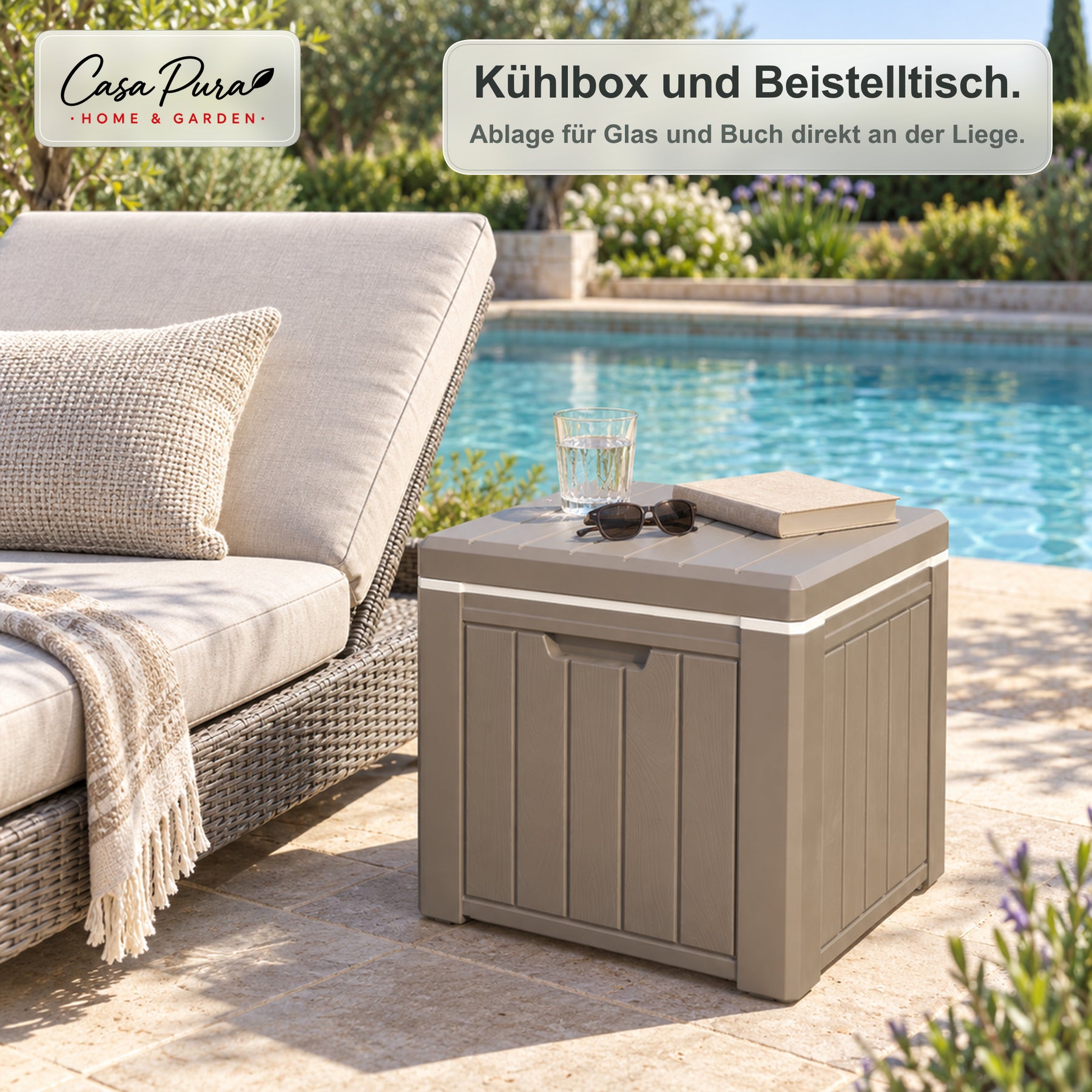 Getränkekühler | Arctic | 37 L Kühlbox mit Beistelltischfunktion in Holzoptik | 2 Farben