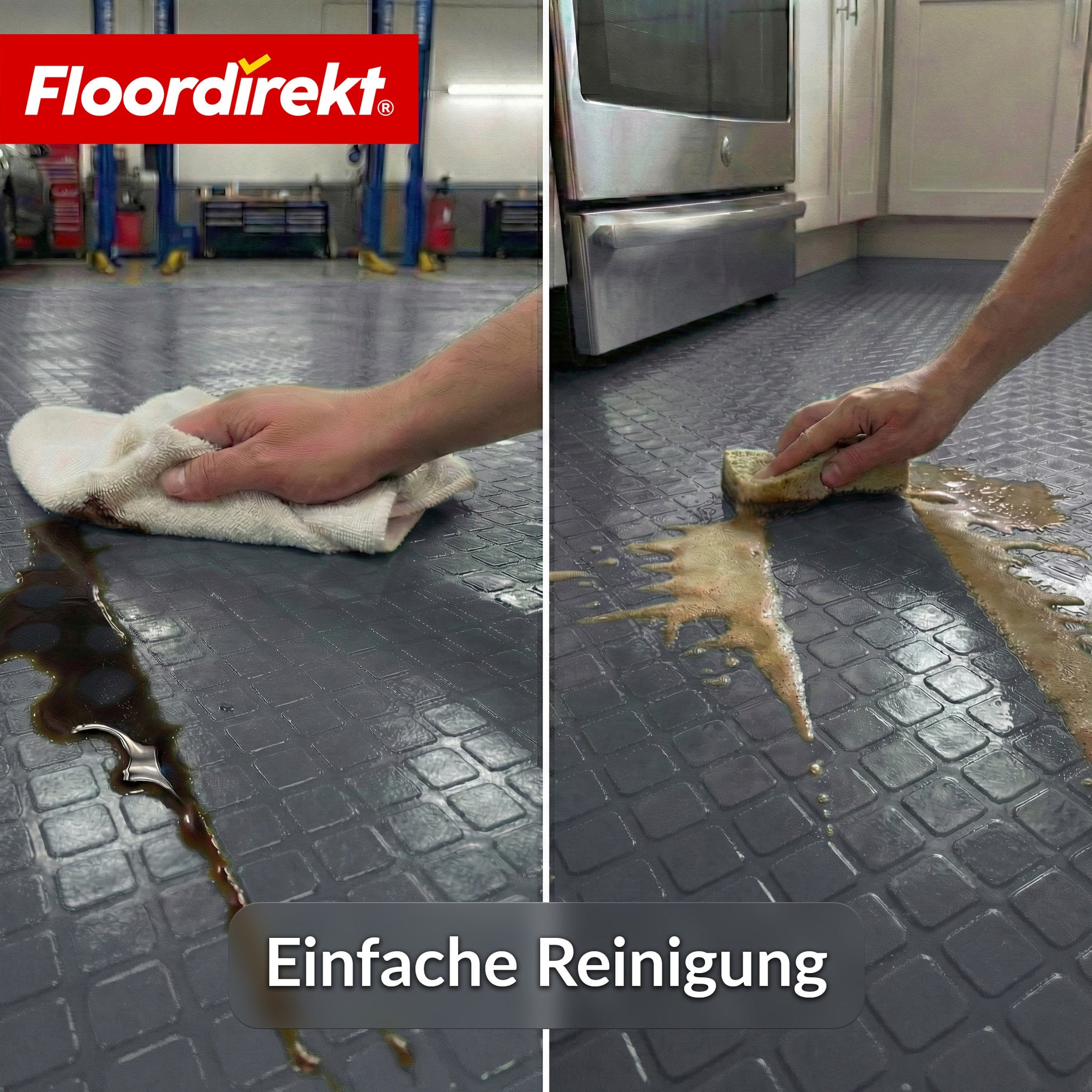 PVC-Bodenbelag | Check Quadra | Quadrat-Optik | Rutschfest & Pflegeleicht | Meterware / Zuschnitt nach Maß | 110 cm Breite