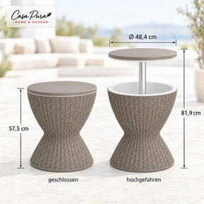Getränkekühler Tisch | Capri | Höhenverstellbarer Gartentisch mit 30 L Kühlfach in Rattan-Optik | 2 Farben