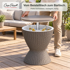 Getränkekühler Tisch | Capri | Höhenverstellbarer Gartentisch mit 30 L Kühlfach in Rattan-Optik | 2 Farben