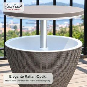 Getränkekühler Tisch | Capri | Höhenverstellbarer Gartentisch mit 30 L Kühlfach in Rattan-Optik | 2 Farben