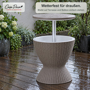 Getränkekühler Tisch | Capri | Höhenverstellbarer Gartentisch mit 30 L Kühlfach in Rattan-Optik | 2 Farben