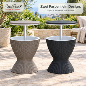 Getränkekühler Tisch | Capri | Höhenverstellbarer Gartentisch mit 30 L Kühlfach in Rattan-Optik | 2 Farben