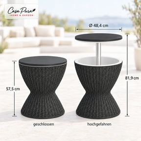 Getränkekühler Tisch | Capri | Höhenverstellbarer Gartentisch mit 30 L Kühlfach in Rattan-Optik | 2 Farben