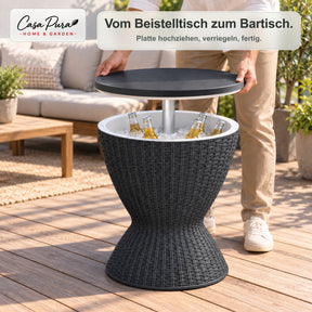 Getränkekühler Tisch | Capri | Höhenverstellbarer Gartentisch mit 30 L Kühlfach in Rattan-Optik | 2 Farben