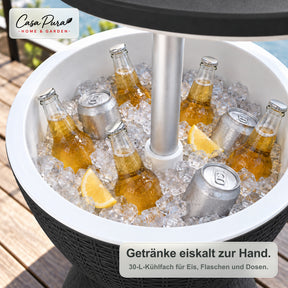 Getränkekühler Tisch | Capri | Höhenverstellbarer Gartentisch mit 30 L Kühlfach in Rattan-Optik | 2 Farben