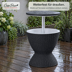Getränkekühler Tisch | Capri | Höhenverstellbarer Gartentisch mit 30 L Kühlfach in Rattan-Optik | 2 Farben