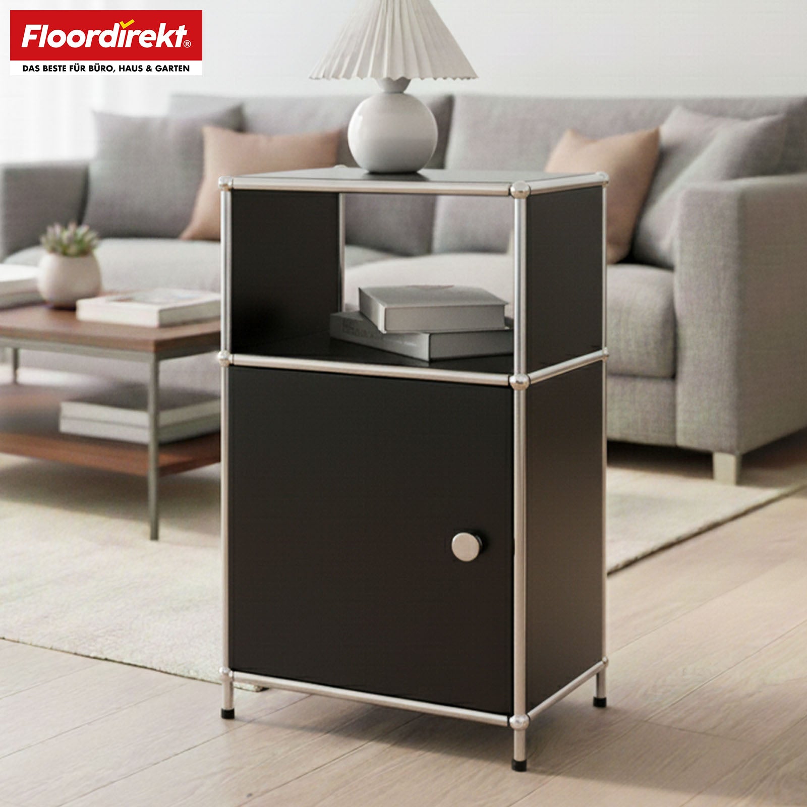 Metallregal | Concept Epure MK-040 | 3-stöckiges Aufbewahrungsregal mit Tür & & Ablageflächen | In mehreren Farben erhältlich