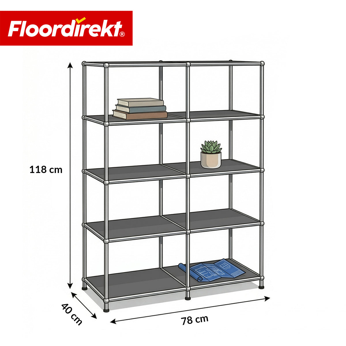 Metallregal | Concept Epure MK-015 | Offenes Standregal mit 5 Ablagen | Bücherregal & Raumteiler Metall