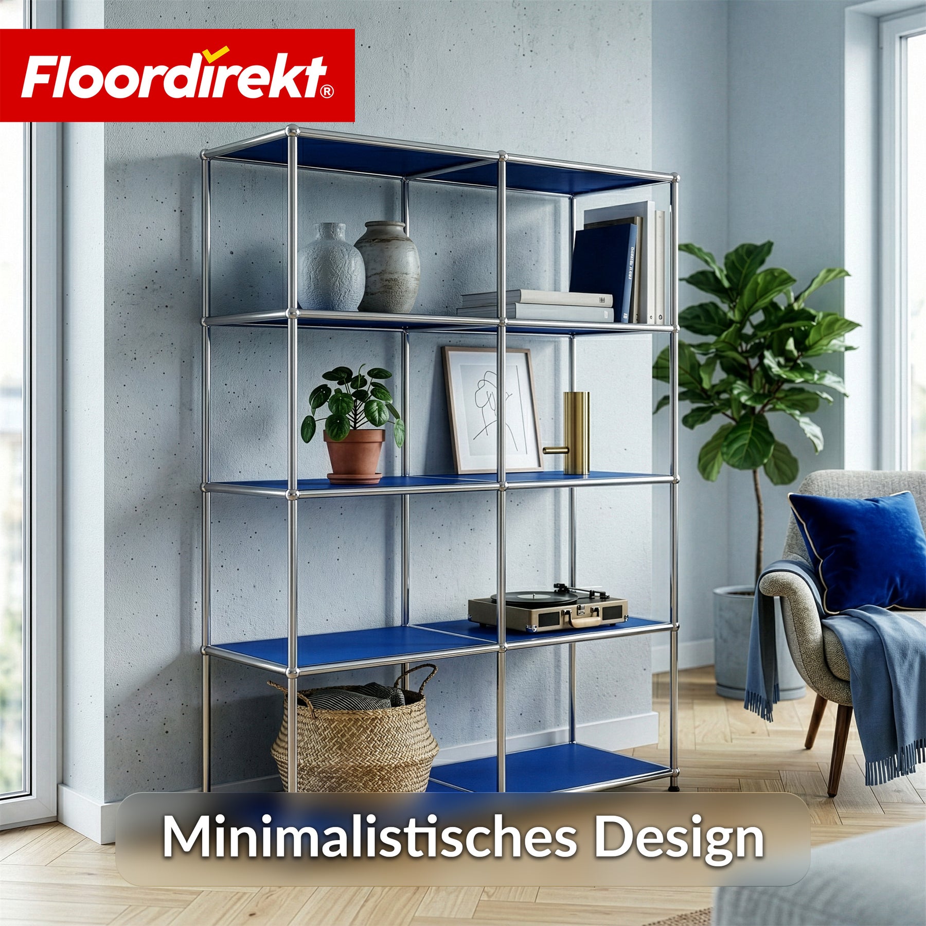 Metallregal | Concept Epure MK-015 | Offenes Standregal mit 5 Ablagen | Bücherregal & Raumteiler Metall