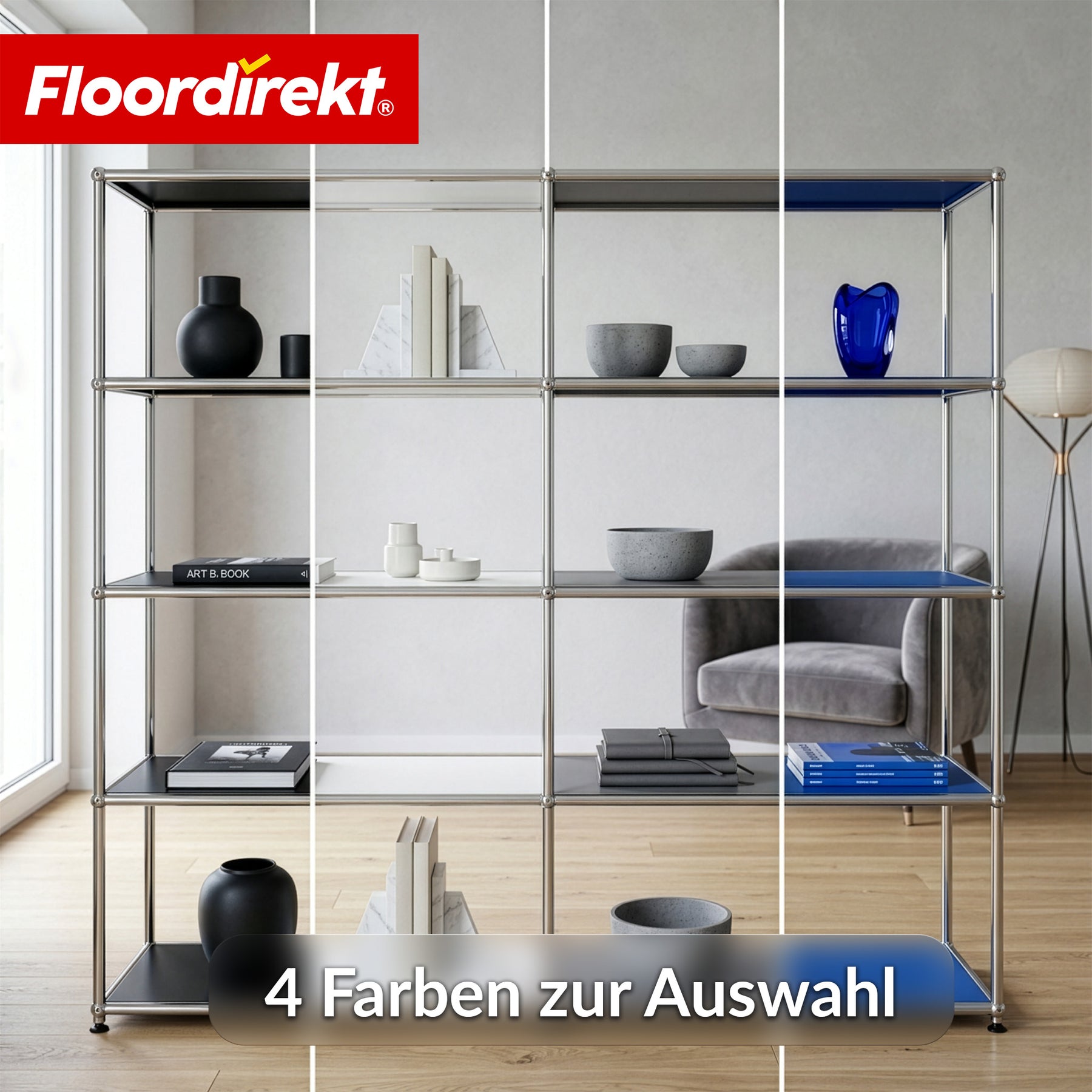 Metallregal | Concept Epure MK-015 | Offenes Standregal mit 5 Ablagen | Bücherregal & Raumteiler Metall