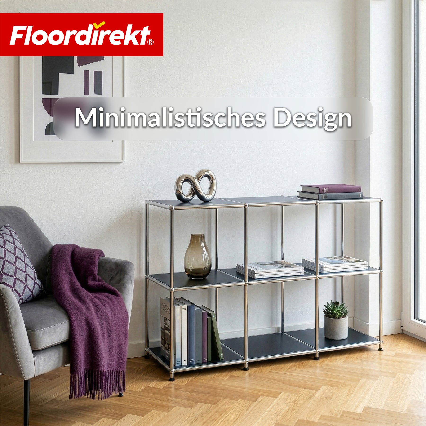 Metallregal | Concept Epure MK-018 | 3 Ablagen Standregal | Sideboard & Lowboard | Offenes Bücherregal