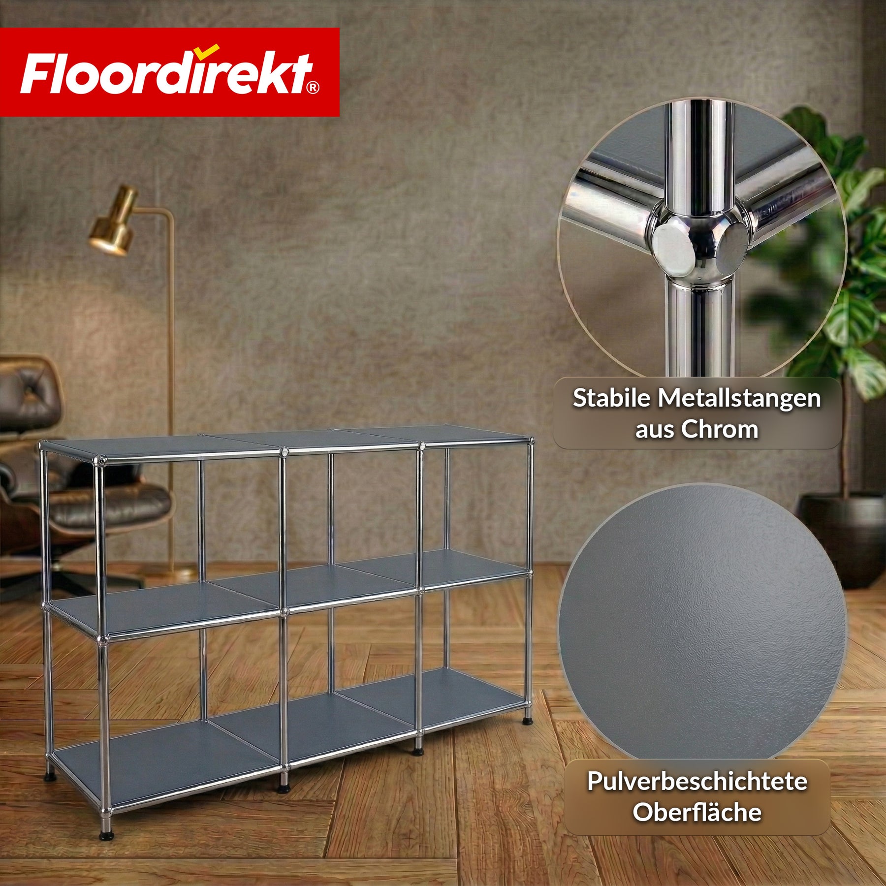 Metallregal | Concept Epure MK-018 | 3 Ablagen Standregal | Sideboard & Lowboard | Offenes Bücherregal