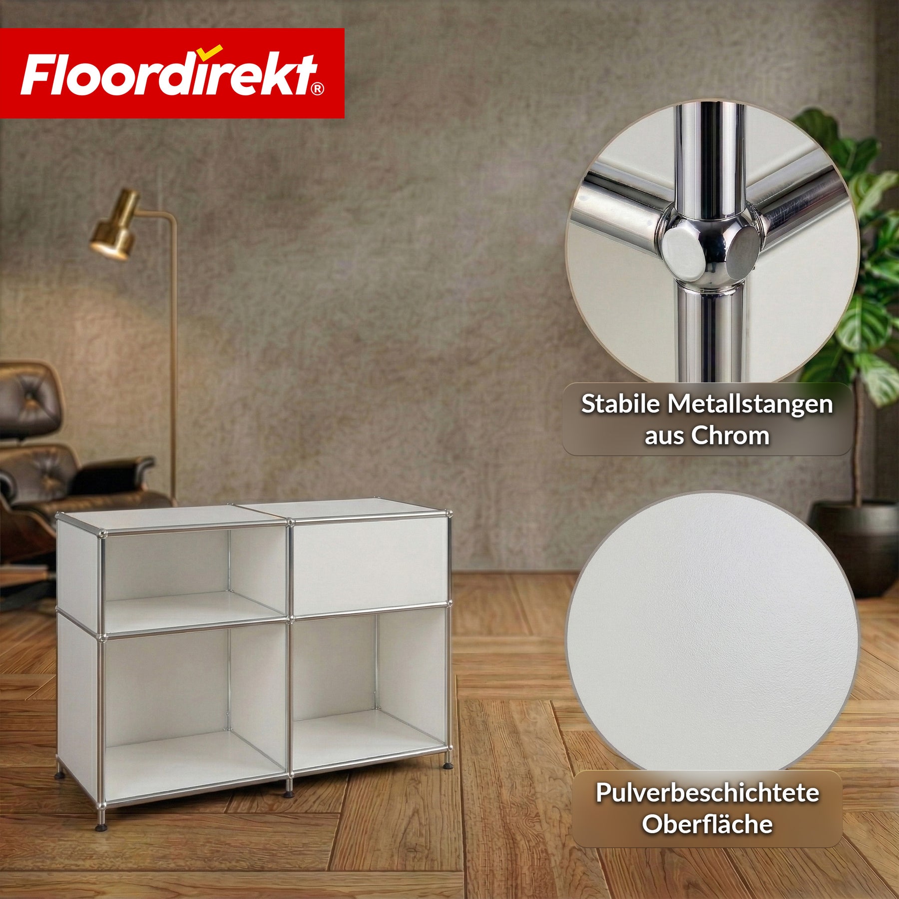 Metallregal | Concept Epure MK-030 | Standregal mit 3 Ablagen & Stauraumfach | Sideboard & Aufbewahrungsregal