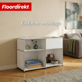 Metallregal | Concept Epure MK-030 | Standregal mit 3 Ablagen & Stauraumfach | Sideboard & Aufbewahrungsregal