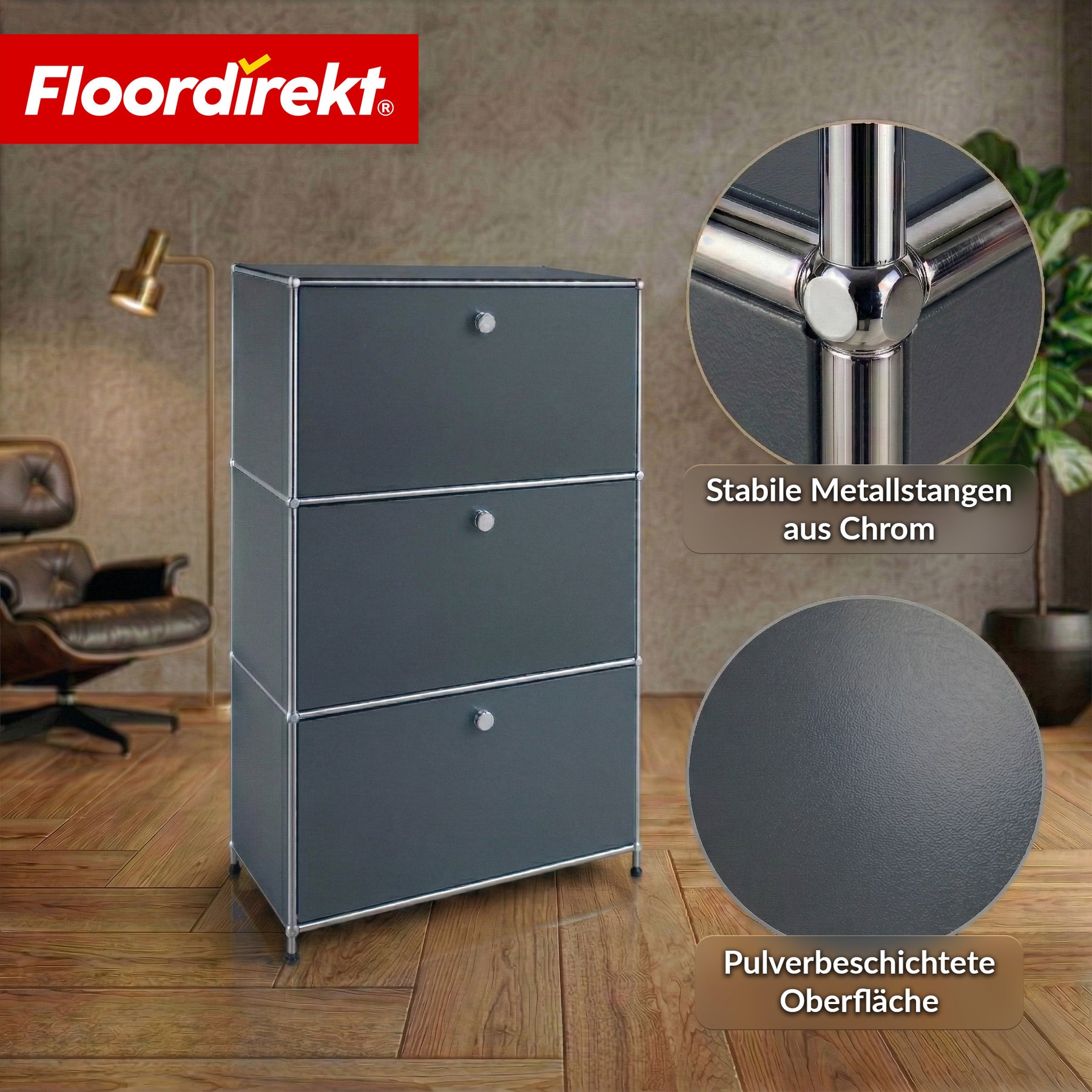 Metallschrank | Concept Epure MK-129 | Sideboard mit 3 verschließbaren Fächern | Moderner Aufbewahrungsschrank