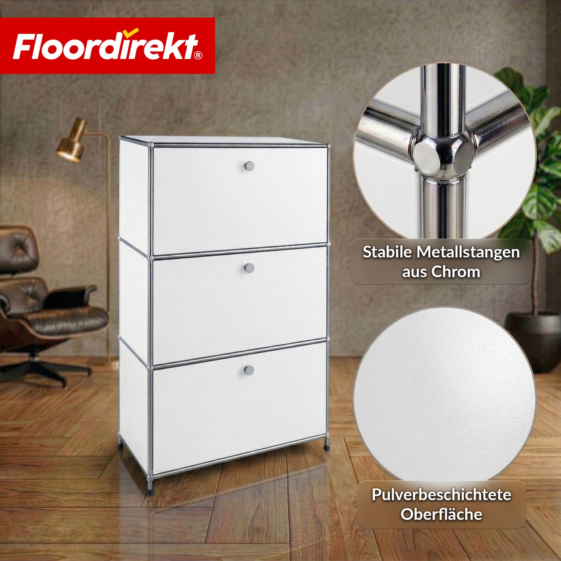 Metallschrank | Concept Epure MK-129 | Sideboard mit 3 verschließbaren Fächern | Moderner Aufbewahrungsschrank