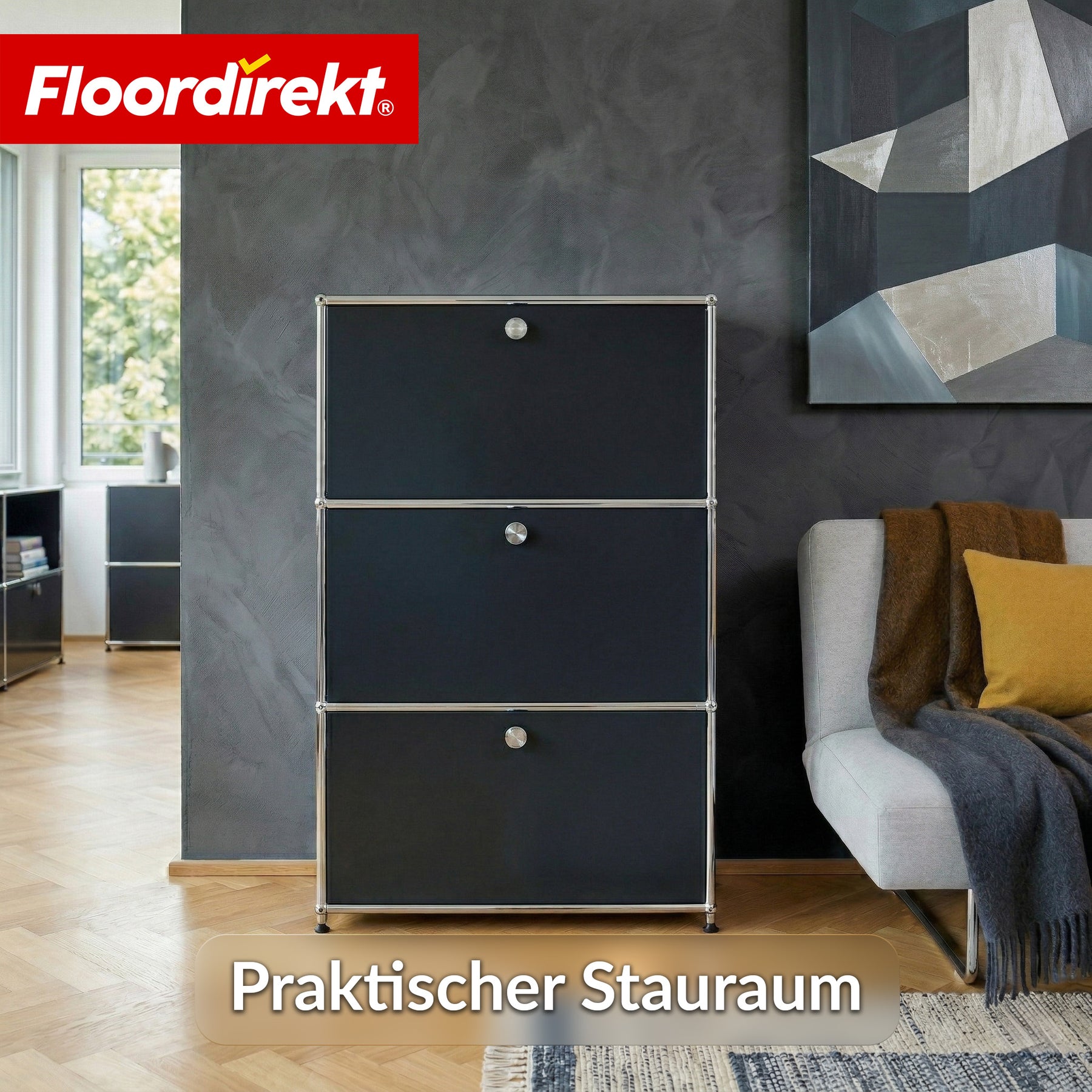 Metallschrank | Concept Epure MK-129 | Sideboard mit 3 verschließbaren Fächern | Moderner Aufbewahrungsschrank