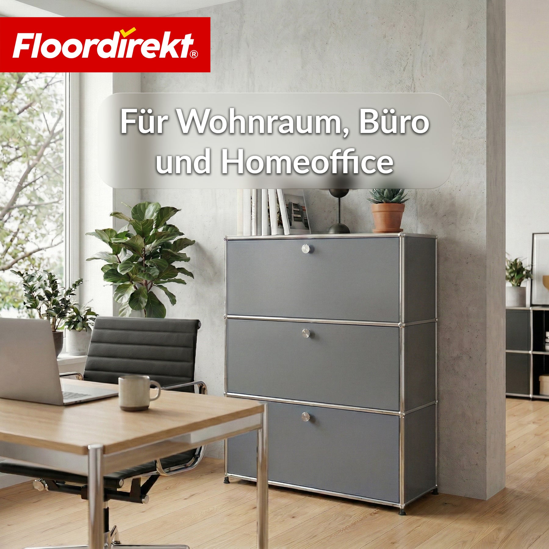 Metallschrank | Concept Epure MK-129 | Sideboard mit 3 verschließbaren Fächern | Moderner Aufbewahrungsschrank