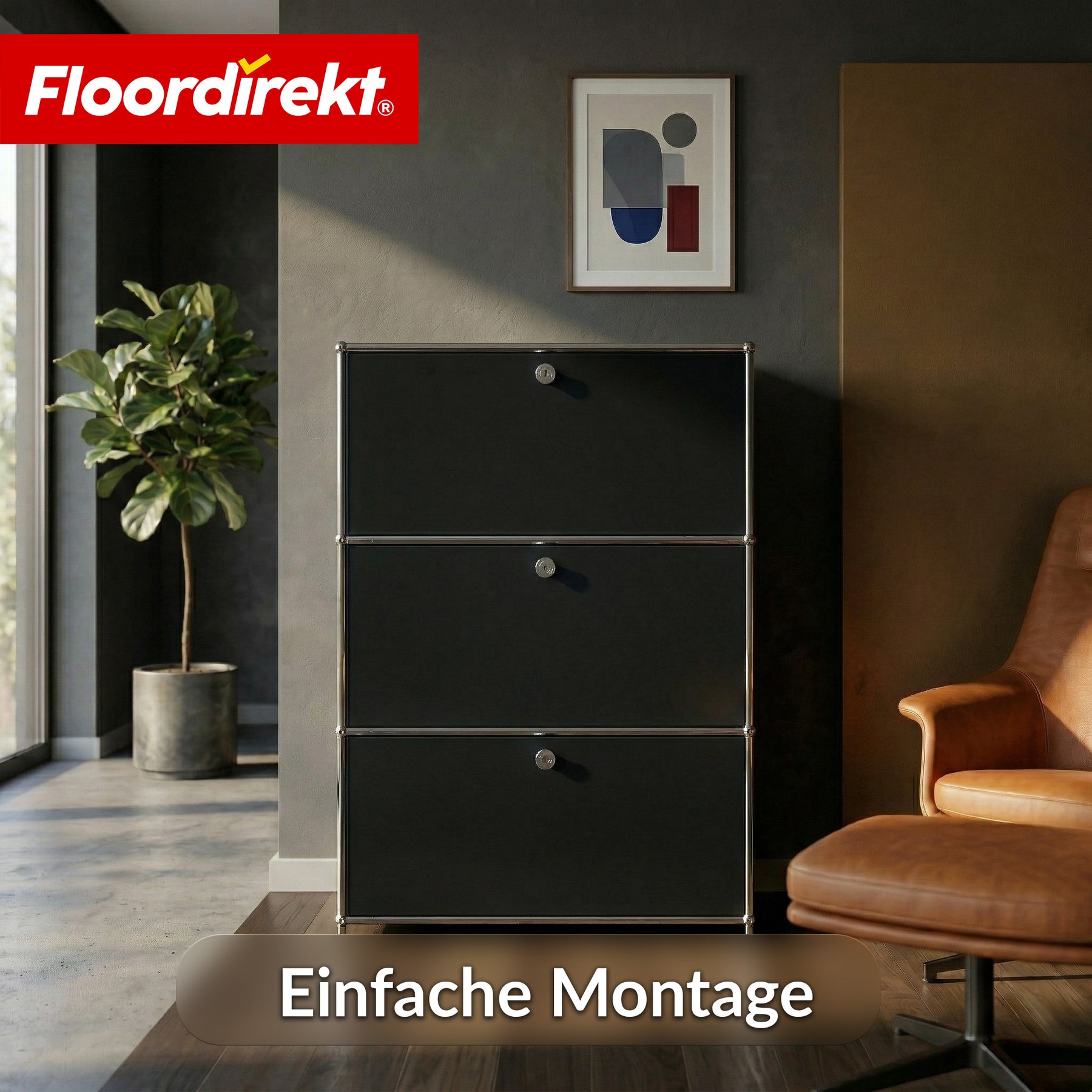 Metallschrank | Concept Epure MK-129 | Sideboard mit 3 verschließbaren Fächern | Moderner Aufbewahrungsschrank