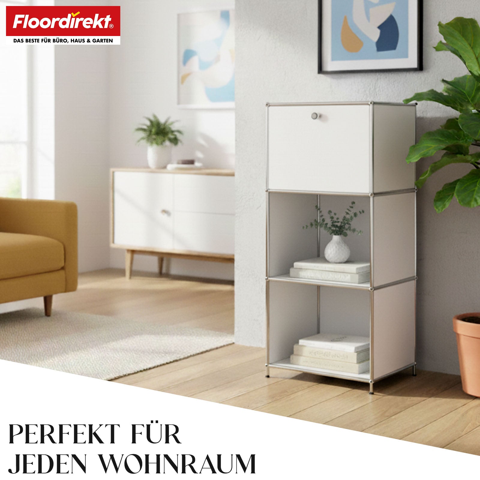 Metallregal | Concept Epure MK-107 | 4-stöckiges Aufbewahrungsregal mit verschließbarem Fach & Ablagen | In verschiedenen Farben