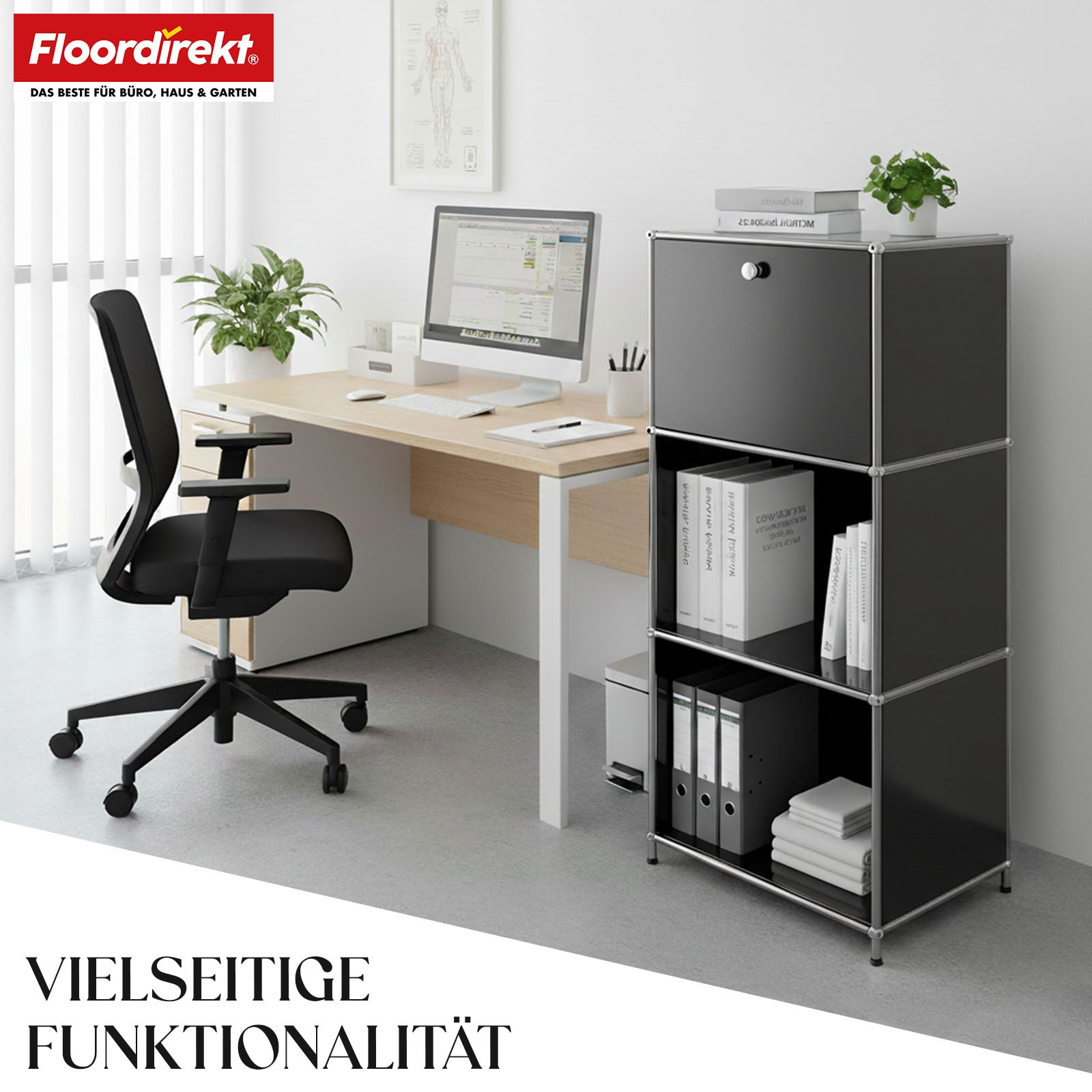 Metallregal | Concept Epure MK-107 | 4-stöckiges Aufbewahrungsregal mit verschließbarem Fach & Ablagen | In verschiedenen Farben