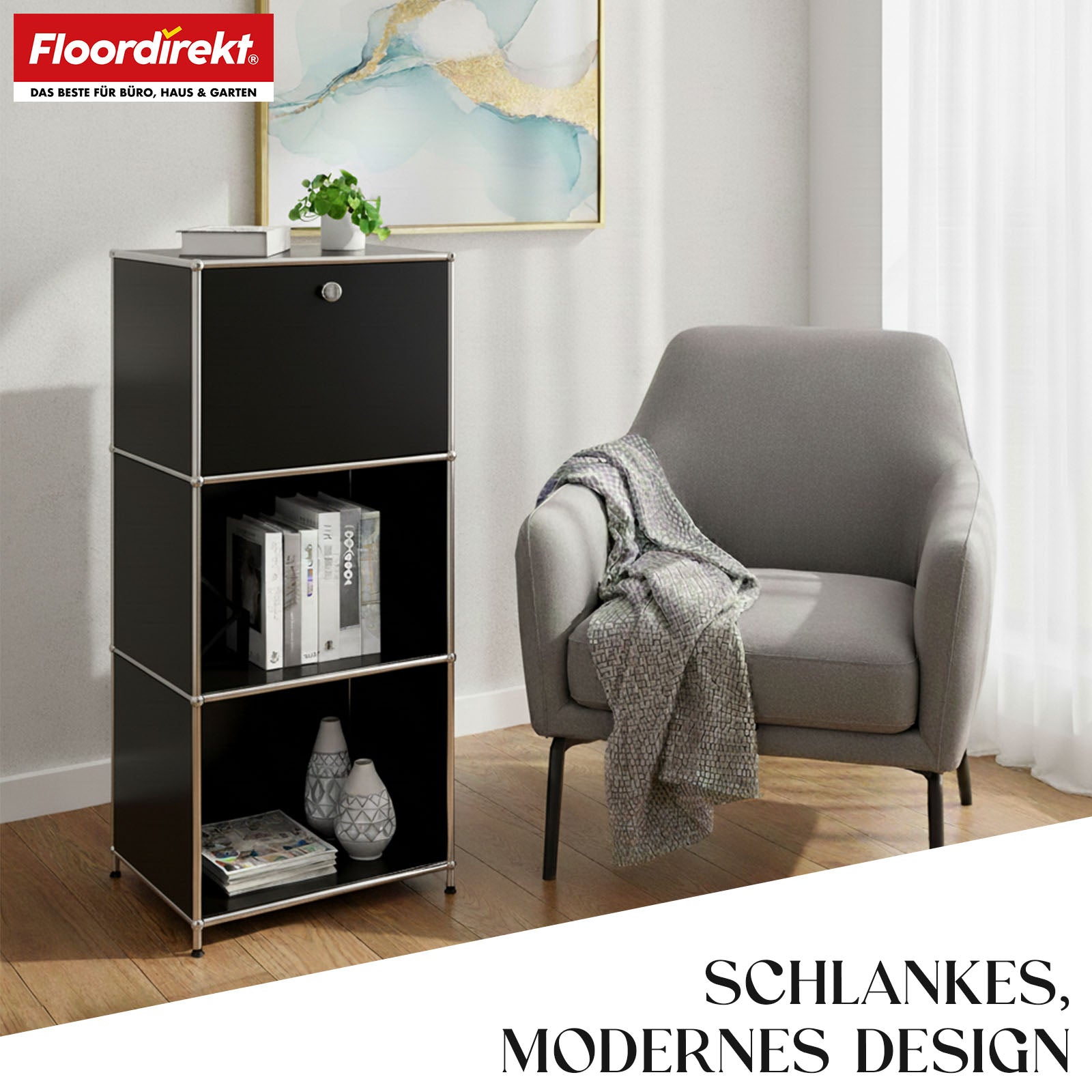 Metallregal | Concept Epure MK-107 | 4-stöckiges Aufbewahrungsregal mit verschließbarem Fach & Ablagen | In verschiedenen Farben