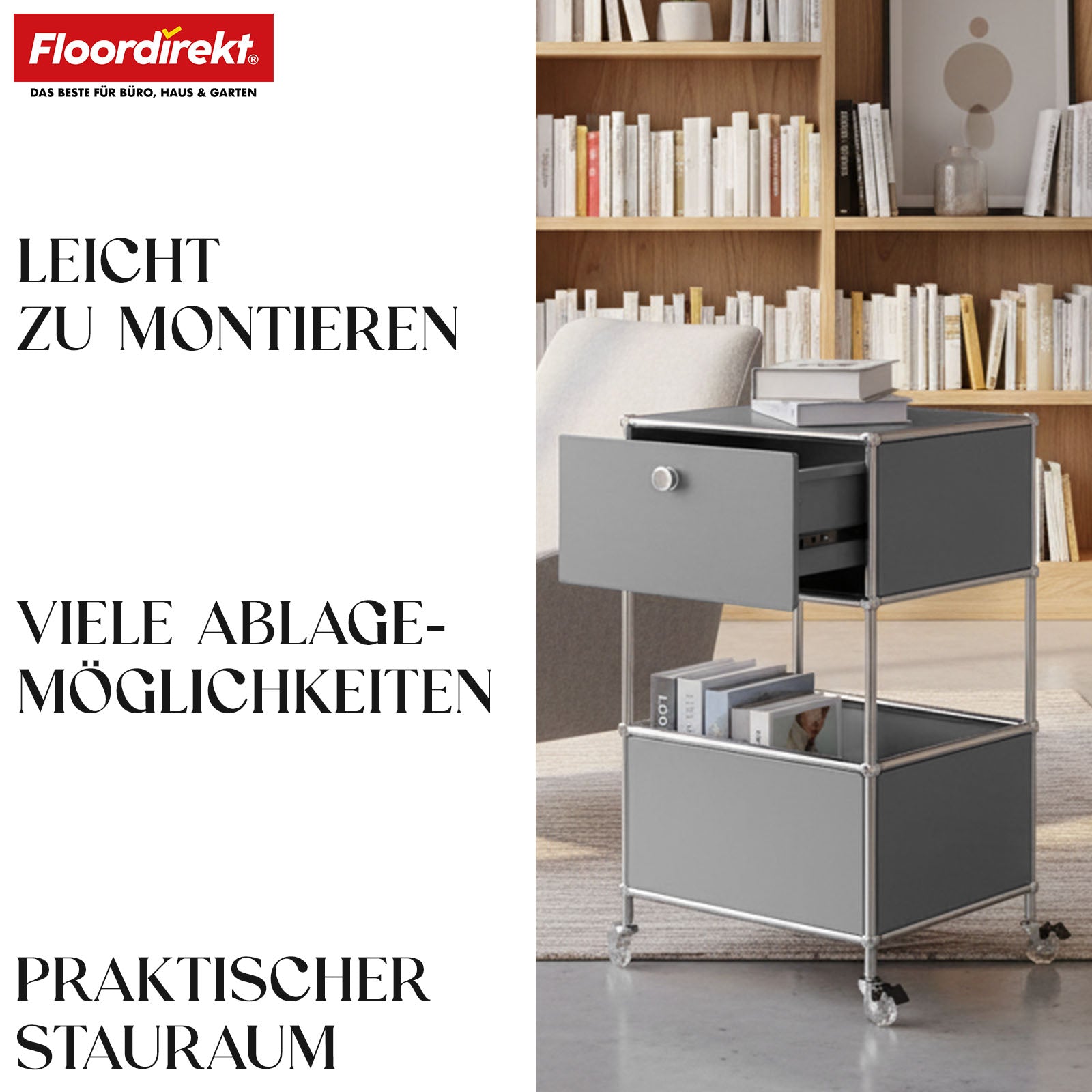 Metallregal | Concept Epure MK-145 | 3-stöckiger Rollcontainer mit Schublade & Ablagen | In mehreren Farben erhältlich