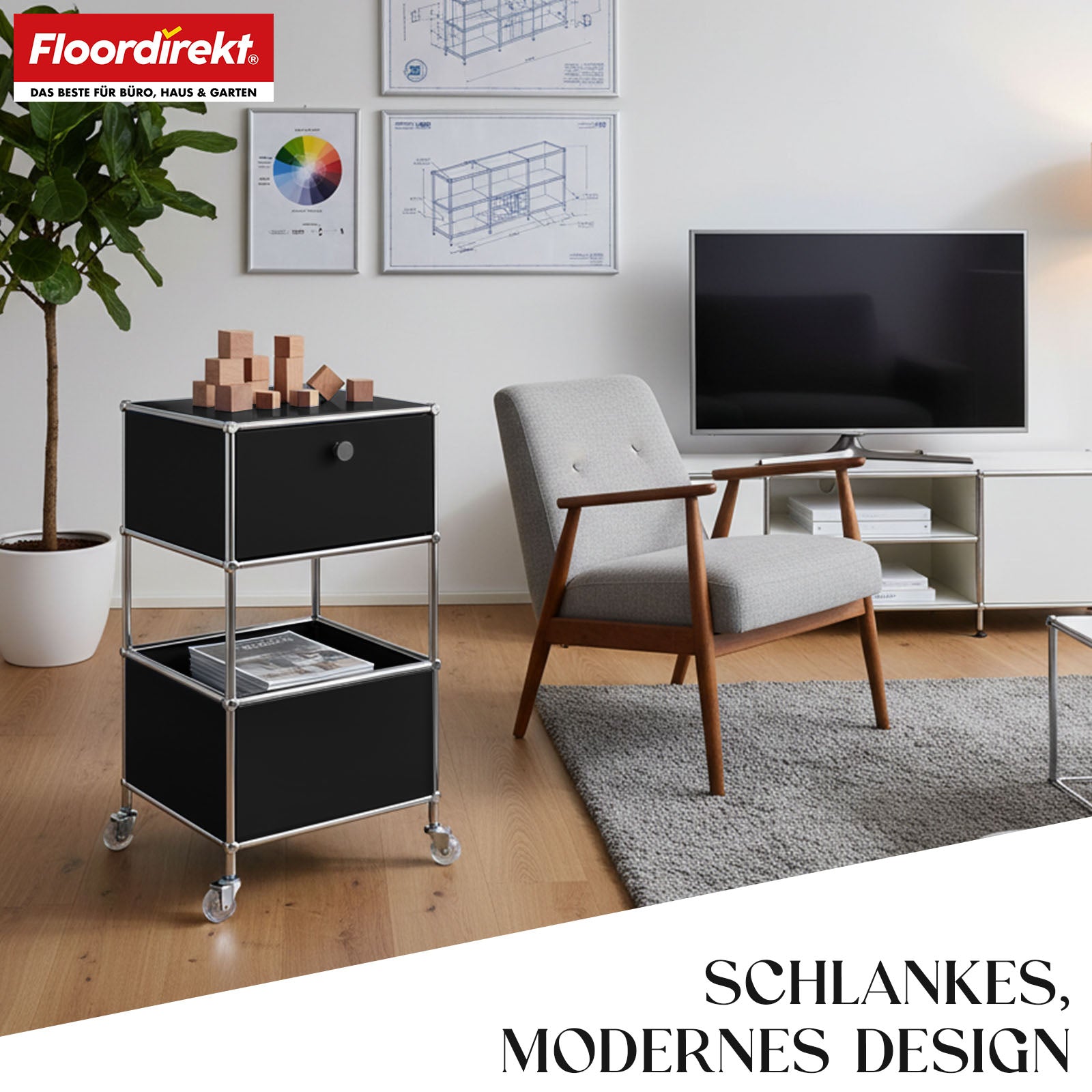 Metallregal | Concept Epure MK-145 | 3-stöckiger Rollcontainer mit Schublade & Ablagen | In mehreren Farben erhältlich