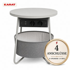 Beistelltisch | Dario | Runder Couchtisch mit 2 Steckdosen, 2 USB-A & Stauraumkorb | Ø 45 cm | 4 Farben