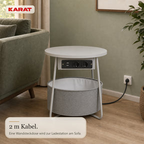 Beistelltisch | Dario | Runder Couchtisch mit 2 Steckdosen, 2 USB-A & Stauraumkorb | Ø 45 cm | 4 Farben