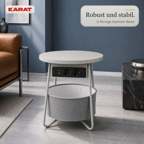Beistelltisch | Dario | Runder Couchtisch mit 2 Steckdosen, 2 USB-A & Stauraumkorb | Ø 45 cm | 4 Farben