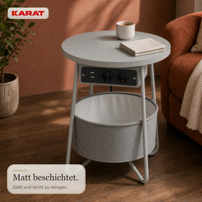 Beistelltisch | Dario | Runder Couchtisch mit 2 Steckdosen, 2 USB-A & Stauraumkorb | Ø 45 cm | 4 Farben