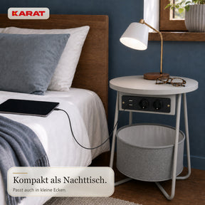 Beistelltisch | Dario | Runder Couchtisch mit 2 Steckdosen, 2 USB-A & Stauraumkorb | Ø 45 cm | 4 Farben
