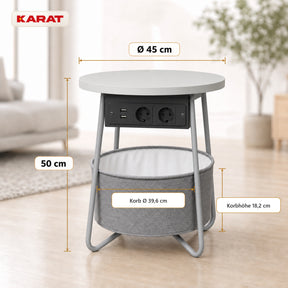 Beistelltisch | Dario | Runder Couchtisch mit 2 Steckdosen, 2 USB-A & Stauraumkorb | Ø 45 cm | 4 Farben