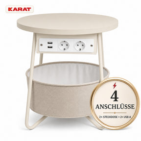 Beistelltisch | Dario | Runder Couchtisch mit 2 Steckdosen, 2 USB-A & Stauraumkorb | Ø 45 cm | 4 Farben