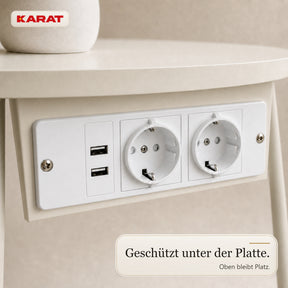 Beistelltisch | Dario | Runder Couchtisch mit 2 Steckdosen, 2 USB-A & Stauraumkorb | Ø 45 cm | 4 Farben