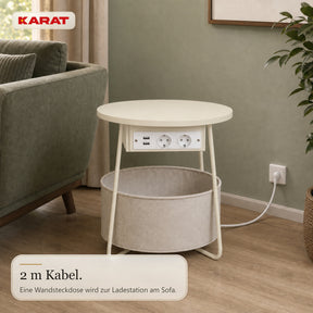 Beistelltisch | Dario | Runder Couchtisch mit 2 Steckdosen, 2 USB-A & Stauraumkorb | Ø 45 cm | 4 Farben