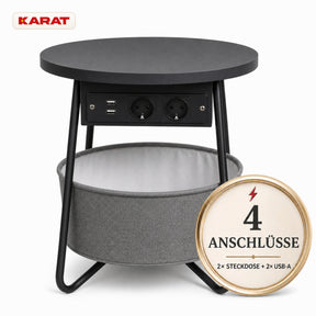 Beistelltisch | Dario | Runder Couchtisch mit 2 Steckdosen, 2 USB-A & Stauraumkorb | Ø 45 cm | 4 Farben