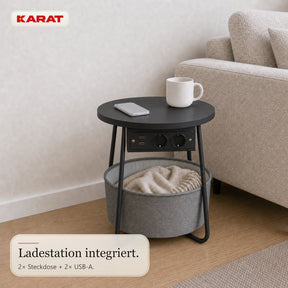 Beistelltisch | Dario | Runder Couchtisch mit 2 Steckdosen, 2 USB-A & Stauraumkorb | Ø 45 cm | 4 Farben