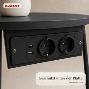 Beistelltisch | Dario | Runder Couchtisch mit 2 Steckdosen, 2 USB-A & Stauraumkorb | Ø 45 cm | 4 Farben