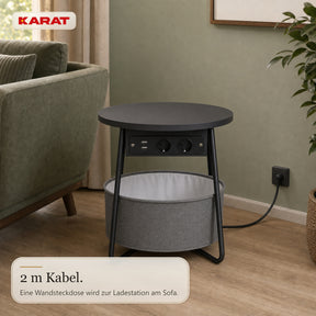 Beistelltisch | Dario | Runder Couchtisch mit 2 Steckdosen, 2 USB-A & Stauraumkorb | Ø 45 cm | 4 Farben