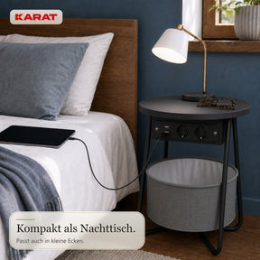 Beistelltisch | Dario | Runder Couchtisch mit 2 Steckdosen, 2 USB-A & Stauraumkorb | Ø 45 cm | 4 Farben