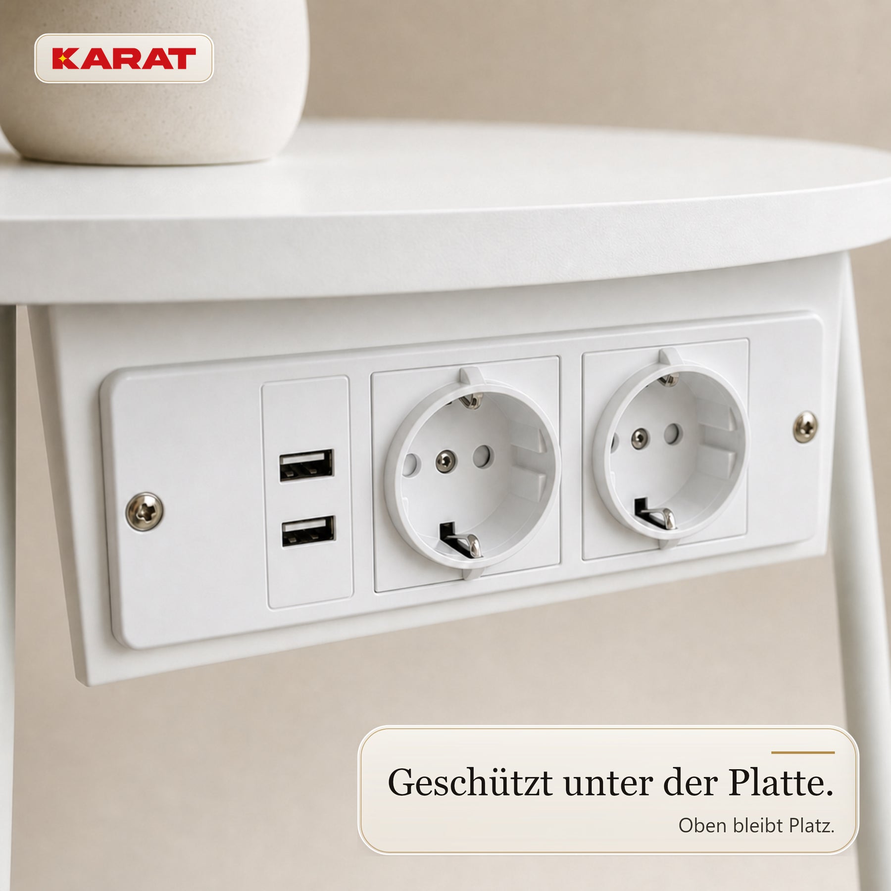 Beistelltisch | Dario | Runder Couchtisch mit 2 Steckdosen, 2 USB-A & Stauraumkorb | Ø 45 cm | 4 Farben
