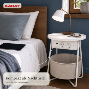 Beistelltisch | Dario | Runder Couchtisch mit 2 Steckdosen, 2 USB-A & Stauraumkorb | Ø 45 cm | 4 Farben