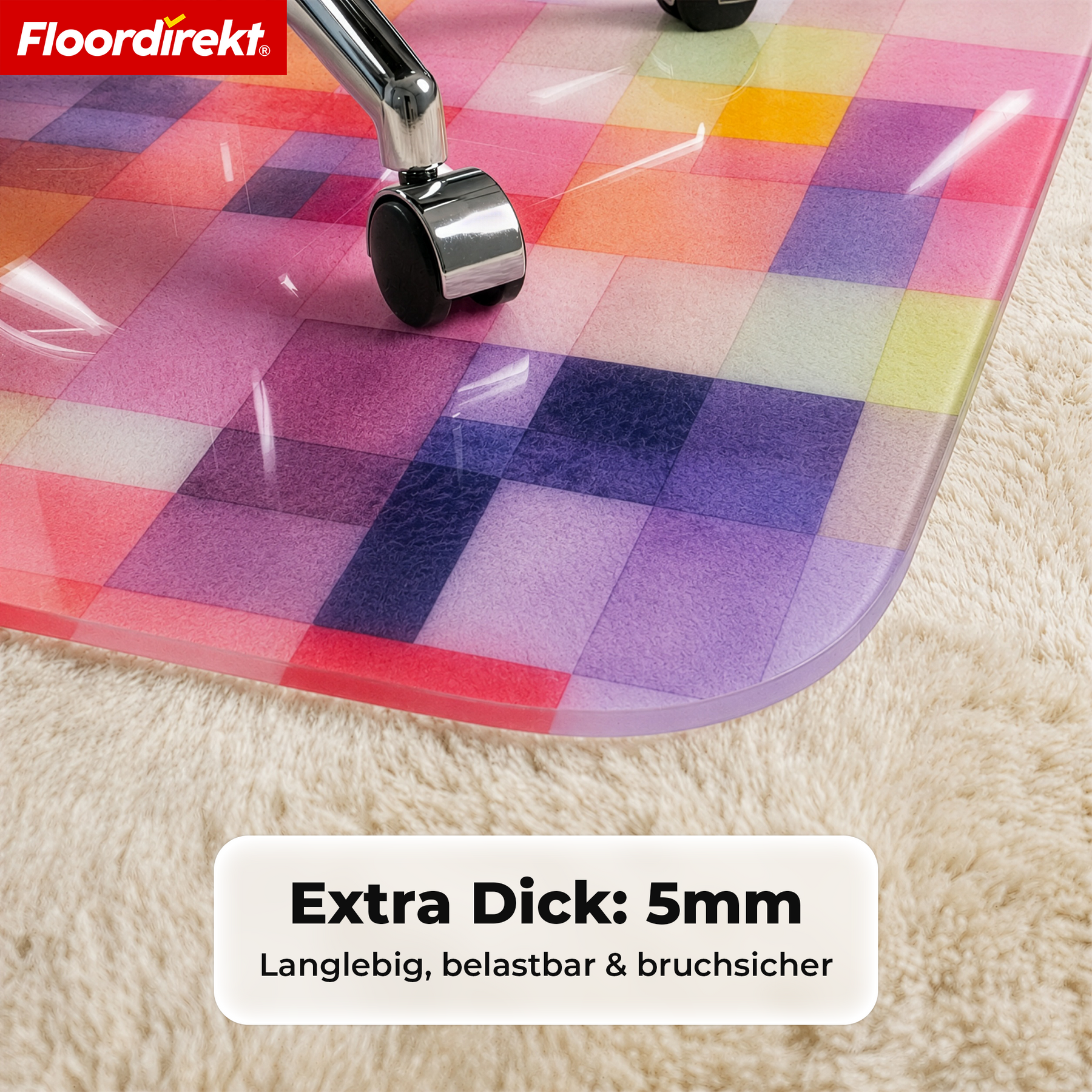 Design Bodenschutzmatte | Robuste Bürostuhlunterlage aus Spezial-PVC für Büro & Homeoffice | 80 x 118 cm