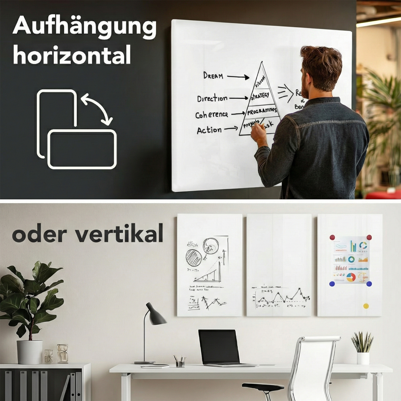 Glas-Whiteboard | Pearlwhite  | Sicherheitsglas | Rahmenlos | Für Zuhause oder im Büro