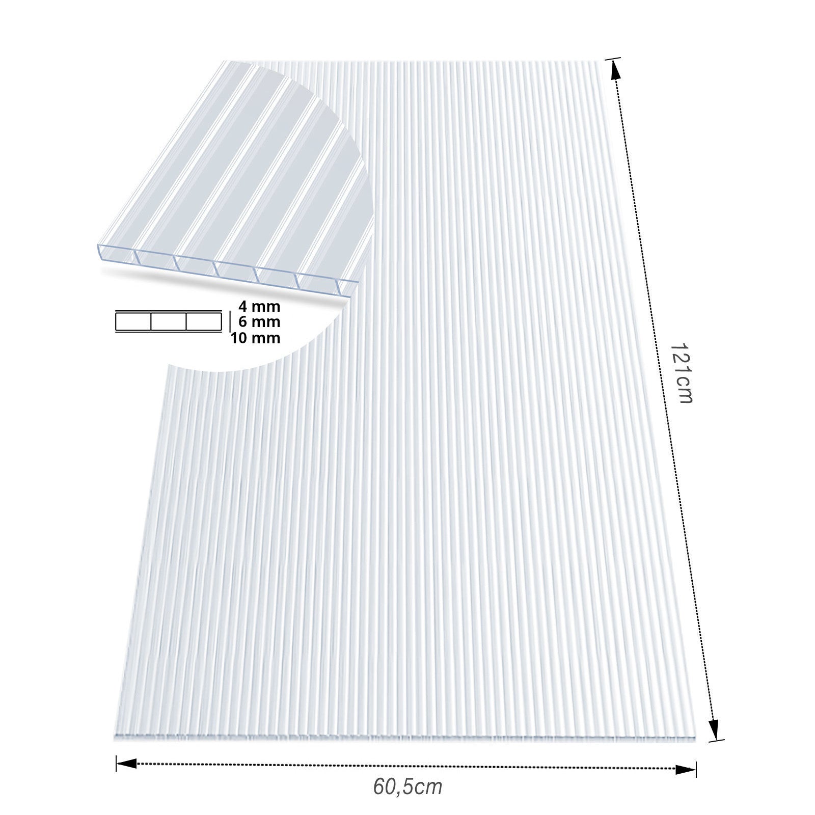 Doppelstegplatte | 60,5 x 121 cm | Polycarbonat | Für Gewächshaus & Überdachung