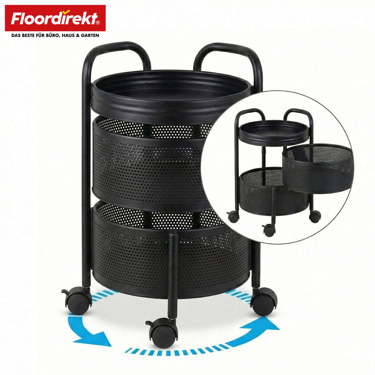 Rollwagen | Henry | Küchenwagen aus Stahl mit Rollen | Servierwagen | 3 oder 5 Etagen | Weiß & Schwarz