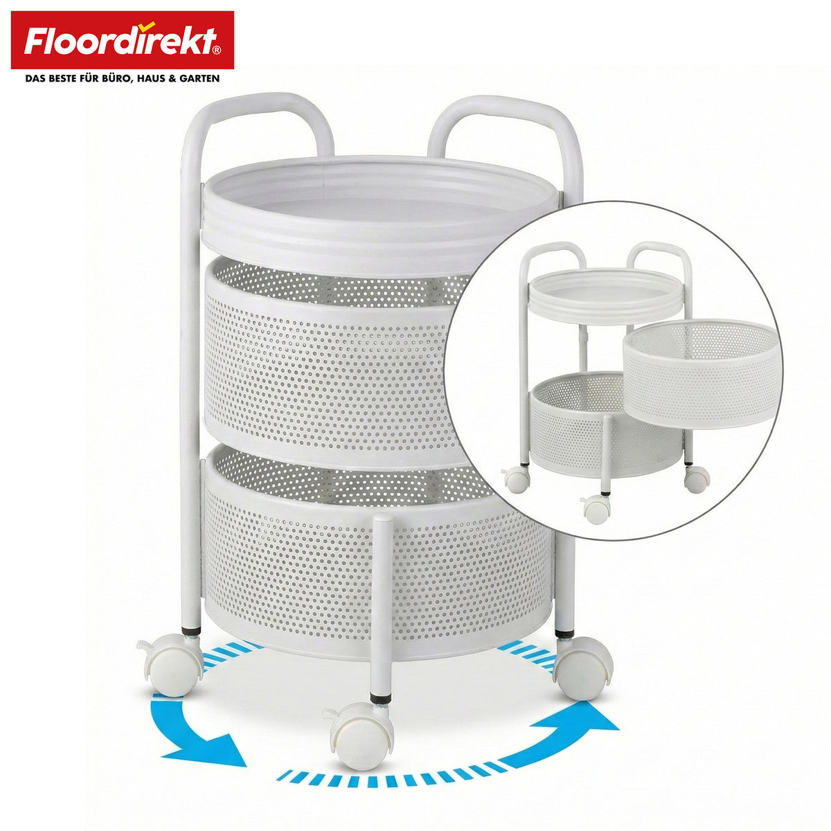 Rollwagen | Henry | Küchenwagen aus Stahl mit Rollen | Servierwagen | 3 oder 5 Etagen | Weiß & Schwarz